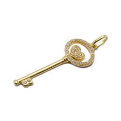 Pingente Chave com Zirc�nias em Ouro 18 Kilates - 24232